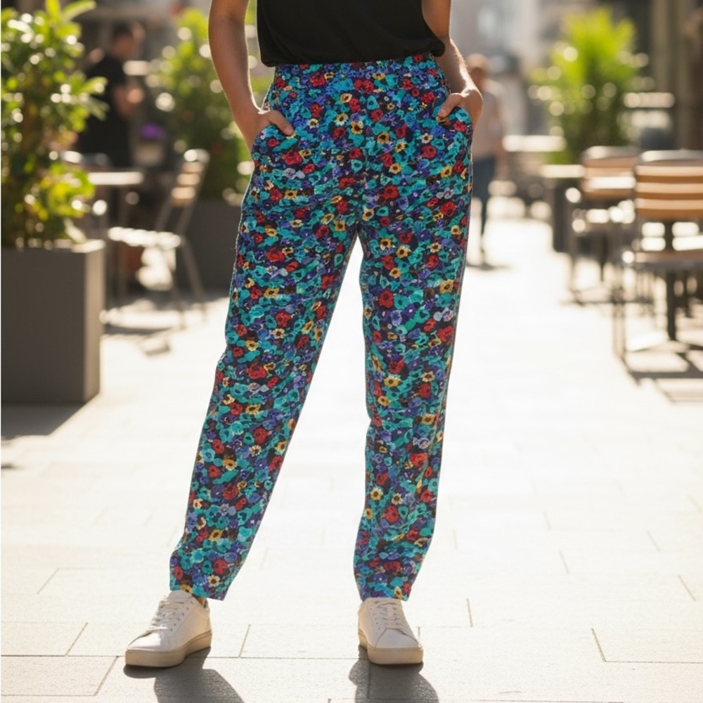 American Apparel Floral Leggings - Blue and Red